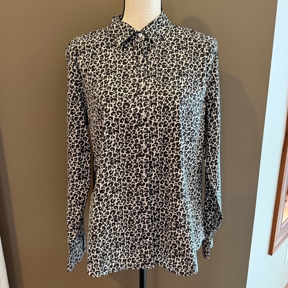 Talbots Black and White Leopard Print Button-Down Shirt